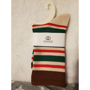 Women's Socks women Size 7-9 Beige Red Green Brown Striped